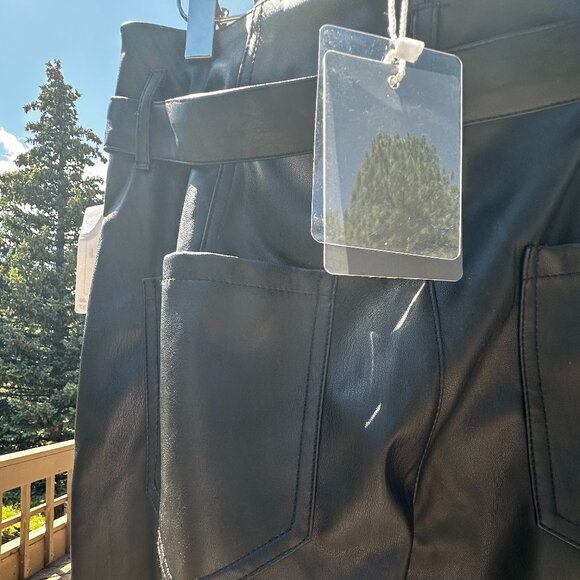 NWT Grey Collective Vegan Leather Cropped Flare Pants with Belt - Picture 8 of 11